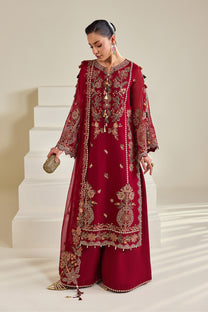 Alizeh AF-DHG-5053-Suraira Suraira embroidered chiffon unstitched 3 piece suit, Maroon, women's suit