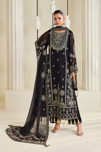 Alizeh AF-DHG-5050-Zarly Zarly embroidered chiffon unstitched 3 piece suit, Black, women's suit