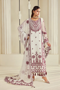 Alizeh AF-DHG-5049-Arbella Arbella embroidered chiffon unstitched 3 piece suit, Ivory White, women's suit