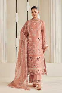 Alizeh AF-DHG-5045-Sorah Sorah embroidered chiffon unstitched 3 piece suit, Peach, women's suit