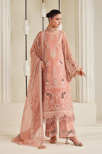 Alizeh AF-DHG-5045-Sorah Sorah embroidered chiffon unstitched 3 piece suit, Peach, women's suit