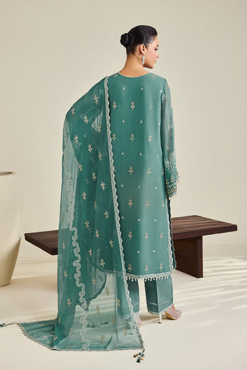 Alizeh AF-DHG-5052-Zarqa Zarqa embroidered chiffon unstitched 3 piece suit, Teal Green, women's suit