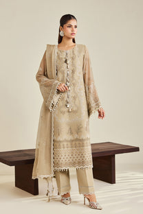 Alizeh AF-DHG-5051-Azeen Azeen embroidered chiffon unstitched 3 piece suit, Beige, women's suit