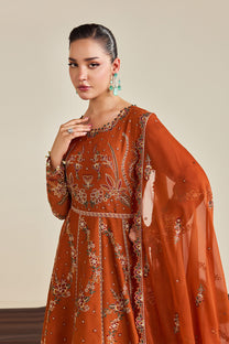 Alizeh AF-DHG-5048-Zumar Zumar embroidered chiffon unstitched 3 piece suit, Rust Orange, women's suit