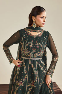 Alizeh AF-DHG-5047-Sohana Sohana embroidered chiffon unstitched 3 piece suit, Bottle Green, women's suit