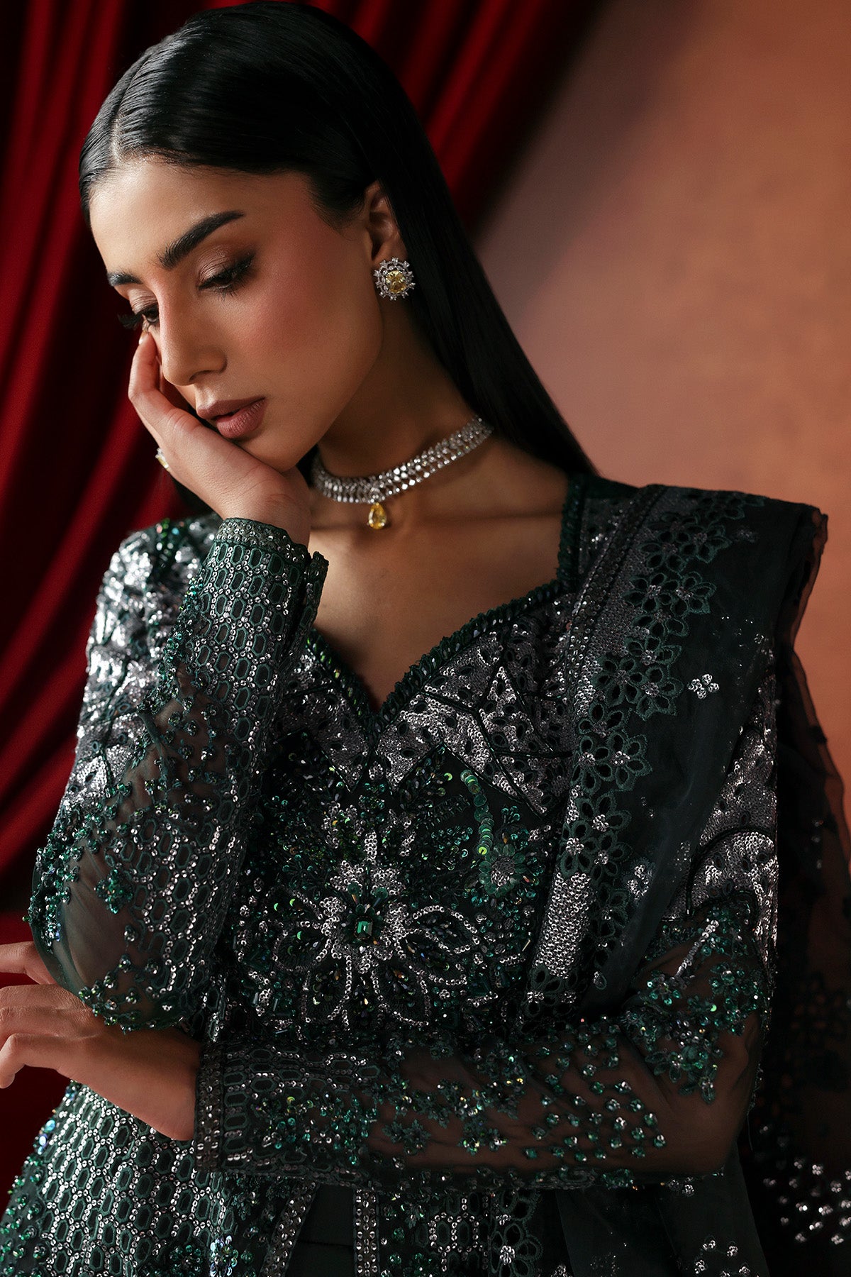 Afrozeh Hierophant FWU-0073 La Fuchsia 26 Bottle Green unstitched formal suit