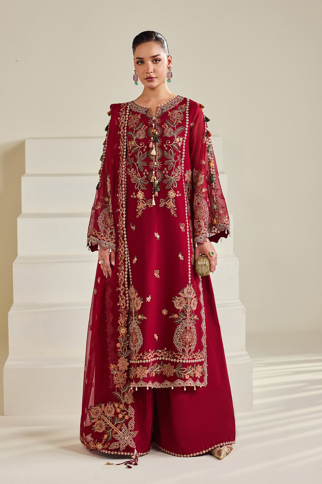Alizeh AF-DHG-5053-Suraira Suraira embroidered chiffon unstitched 3 piece suit, Maroon, women's suit
