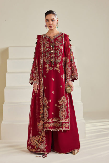 Alizeh AF-DHG-5053-Suraira Suraira embroidered chiffon unstitched 3 piece suit, Maroon, women's suit