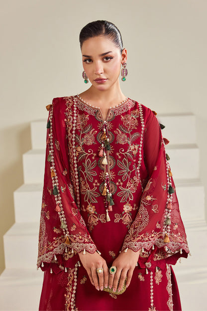 Alizeh AF-DHG-5053-Suraira Suraira embroidered chiffon unstitched 3 piece suit, Maroon, women's suit