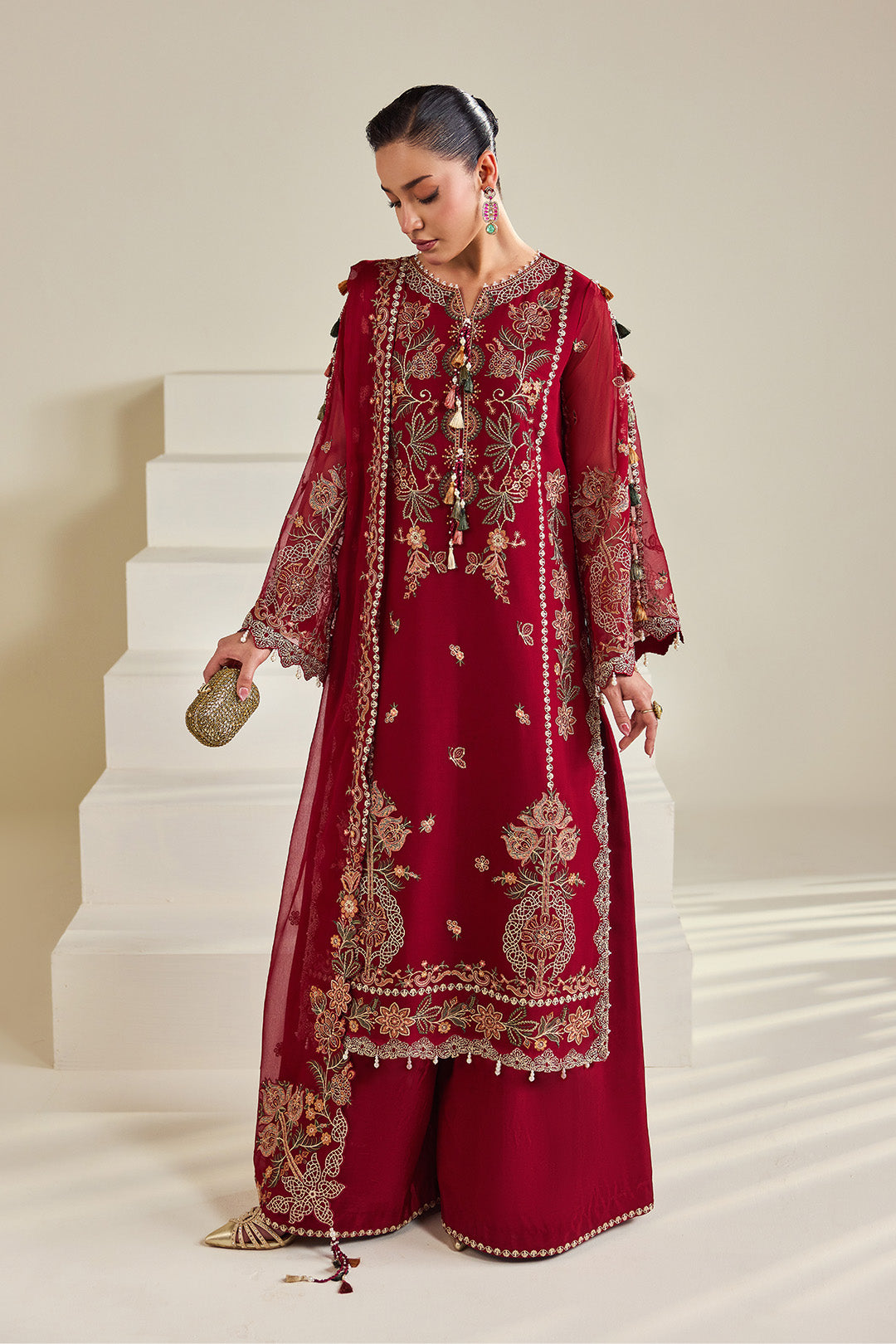 Alizeh AF-DHG-5053-Suraira Suraira embroidered chiffon unstitched 3 piece suit, Maroon, women's suit