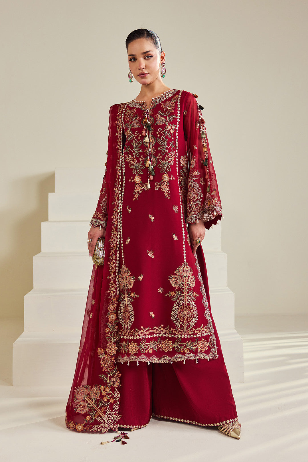 Alizeh AF-DHG-5053-Suraira Suraira embroidered chiffon unstitched 3 piece suit, Maroon, women's suit