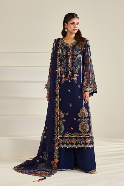 Alizeh AF-DHG-5054-Anvah Anvah embroidered chiffon unstitched 3 piece suit, Navy Blue, women's suit