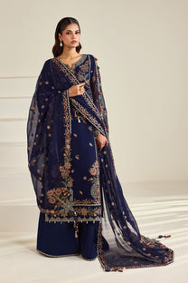 Alizeh AF-DHG-5054-Anvah Anvah embroidered chiffon unstitched 3 piece suit, Navy Blue, women's suit