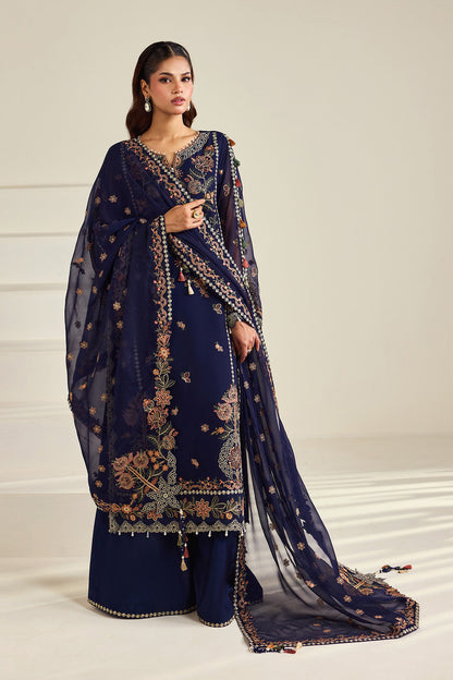 Alizeh AF-DHG-5054-Anvah Anvah embroidered chiffon unstitched 3 piece suit, Navy Blue, women's suit
