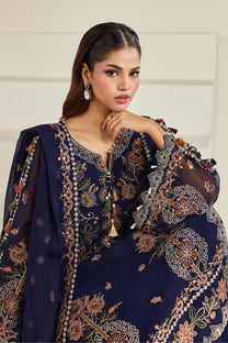 Alizeh AF-DHG-5054-Anvah Anvah embroidered chiffon unstitched 3 piece suit, Navy Blue, women's suit