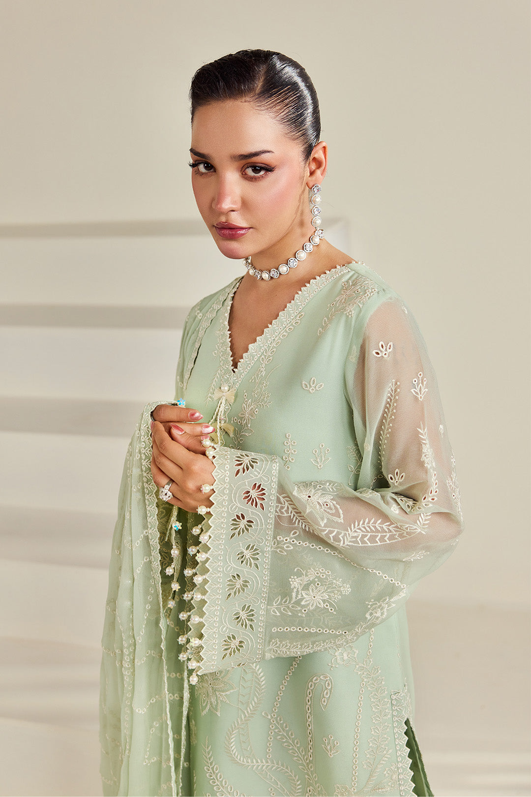Alizeh AF-DHG-5055-Meerak Meerak embroidered chiffon unstitched 3 piece suit, Pistachio Green, women's suit