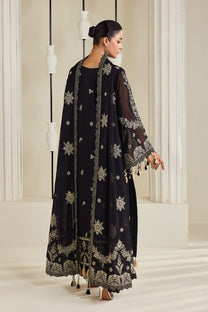 Alizeh AF-DHG-5050-Zarly Zarly embroidered chiffon unstitched 3 piece suit, Black, women's suit