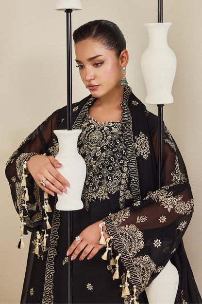 Alizeh AF-DHG-5050-Zarly Zarly embroidered chiffon unstitched 3 piece suit, Black, women's suit