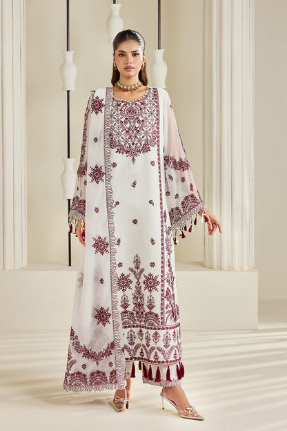 Alizeh AF-DHG-5049-Arbella Arbella embroidered chiffon unstitched 3 piece suit, Ivory White, women's suit