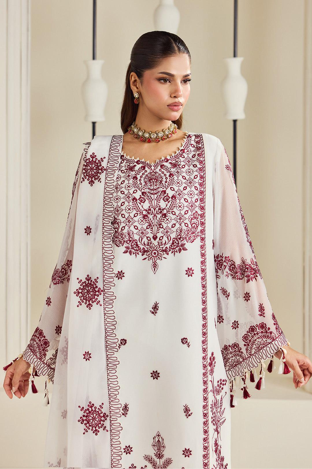 Alizeh AF-DHG-5049-Arbella Arbella embroidered chiffon unstitched 3 piece suit, Ivory White, women's suit
