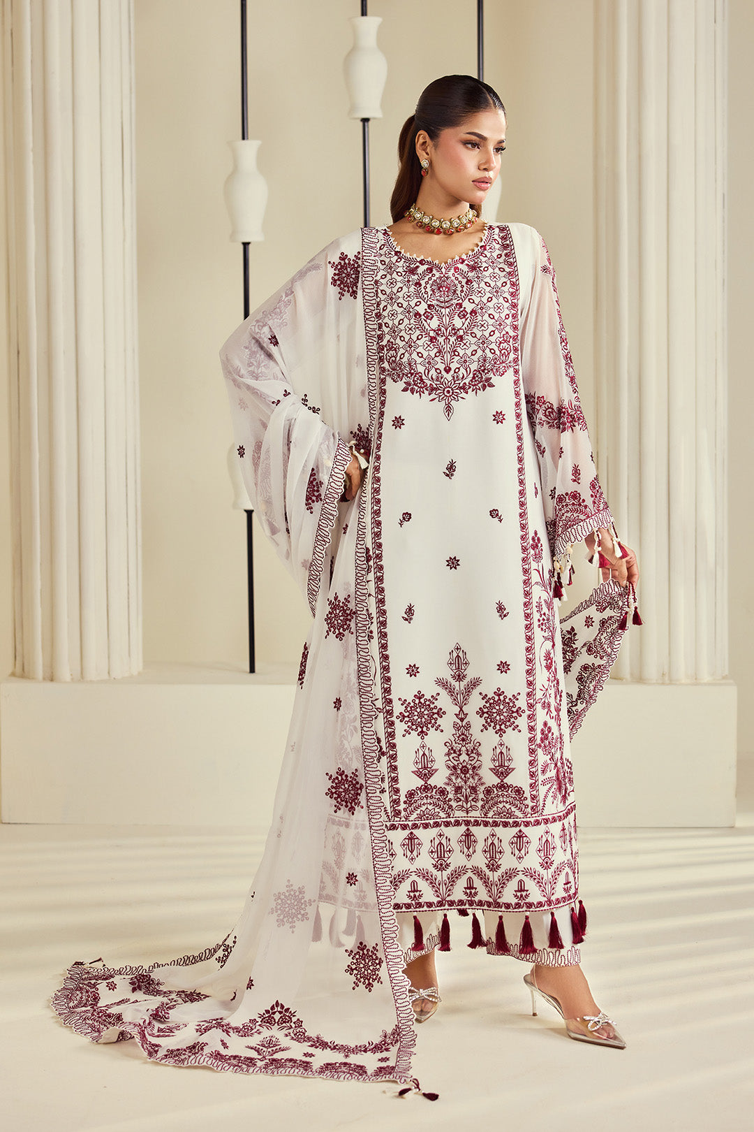 Alizeh AF-DHG-5049-Arbella Arbella embroidered chiffon unstitched 3 piece suit, Ivory White, women's suit