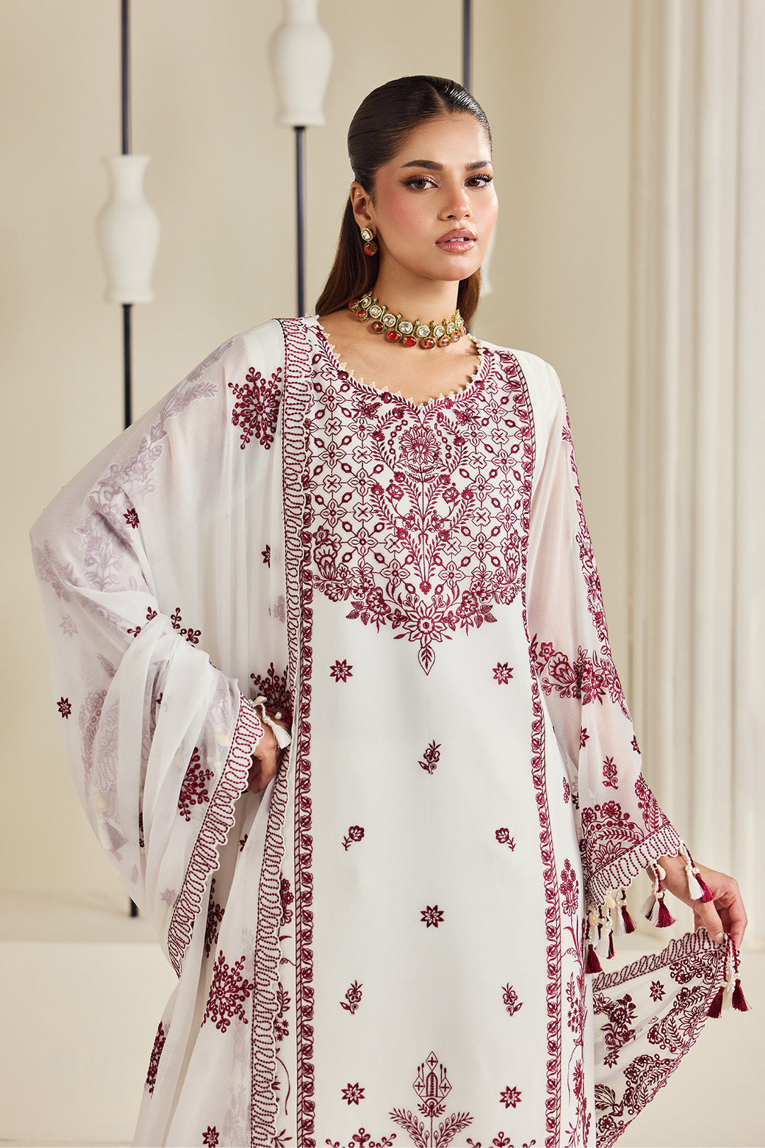 Alizeh AF-DHG-5049-Arbella Arbella embroidered chiffon unstitched 3 piece suit, Ivory White, women's suit