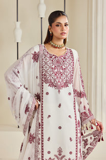 Alizeh AF-DHG-5049-Arbella Arbella embroidered chiffon unstitched 3 piece suit, Ivory White, women's suit