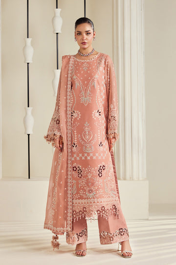 Alizeh AF-DHG-5045-Sorah Sorah embroidered chiffon unstitched 3 piece suit, Peach, women's suit