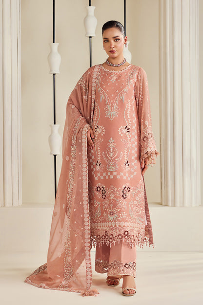 Alizeh AF-DHG-5045-Sorah Sorah embroidered chiffon unstitched 3 piece suit, Peach, women's suit
