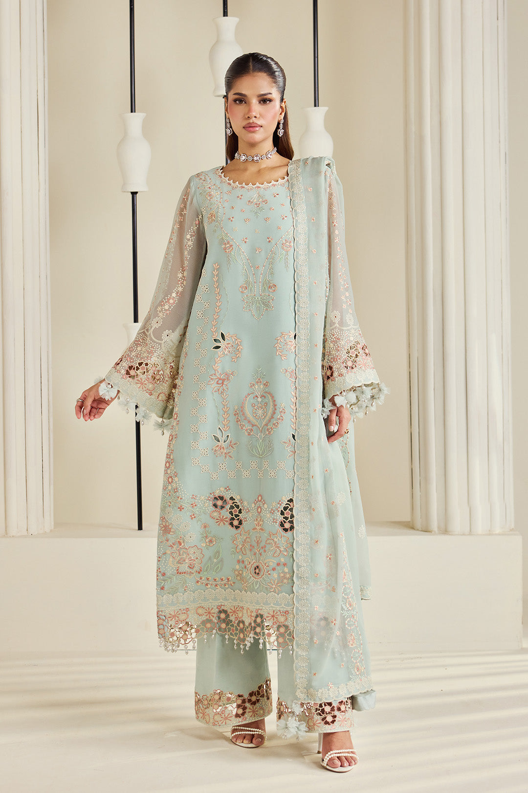 Alizeh AF-DHG-5046-Tiyaahe Tiyaahe embroidered chiffon unstitched 3 piece suit, Mint Green, women's suit