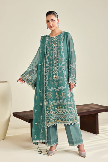 Alizeh AF-DHG-5052-Zarqa Zarqa embroidered chiffon unstitched 3 piece suit, Teal Green, women's suit