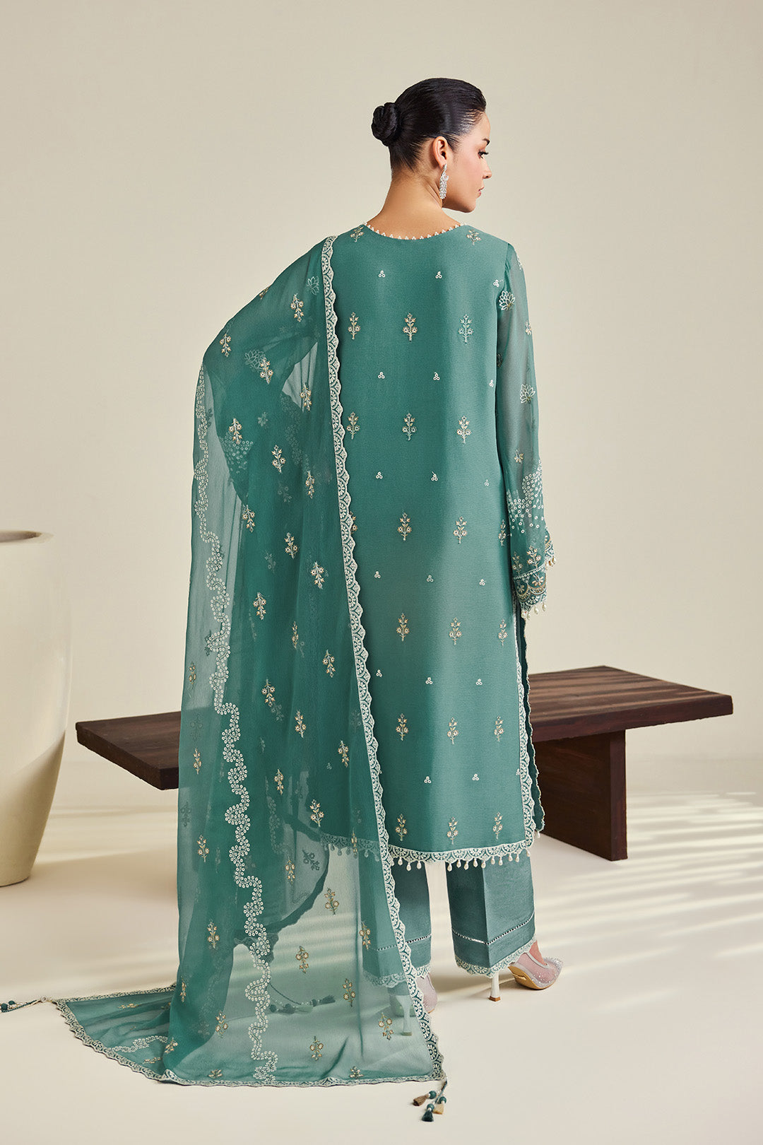 Alizeh AF-DHG-5052-Zarqa Zarqa embroidered chiffon unstitched 3 piece suit, Teal Green, women's suit