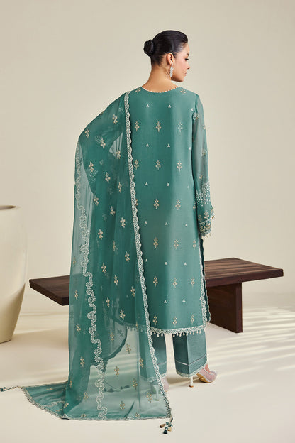 Alizeh AF-DHG-5052-Zarqa Zarqa embroidered chiffon unstitched 3 piece suit, Teal Green, women's suit