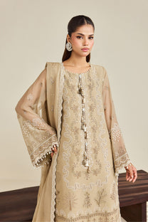 Alizeh AF-DHG-5051-Azeen Azeen embroidered chiffon unstitched 3 piece suit, Beige, women's suit