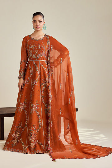Alizeh AF-DHG-5048-Zumar Zumar embroidered chiffon unstitched 3 piece suit, Rust Orange, women's suit