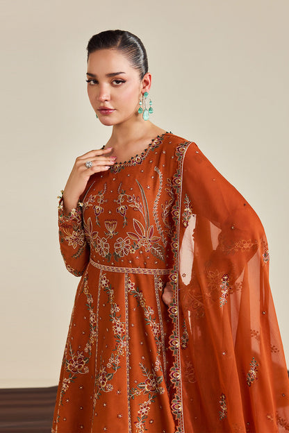 Alizeh AF-DHG-5048-Zumar Zumar embroidered chiffon unstitched 3 piece suit, Rust Orange, women's suit