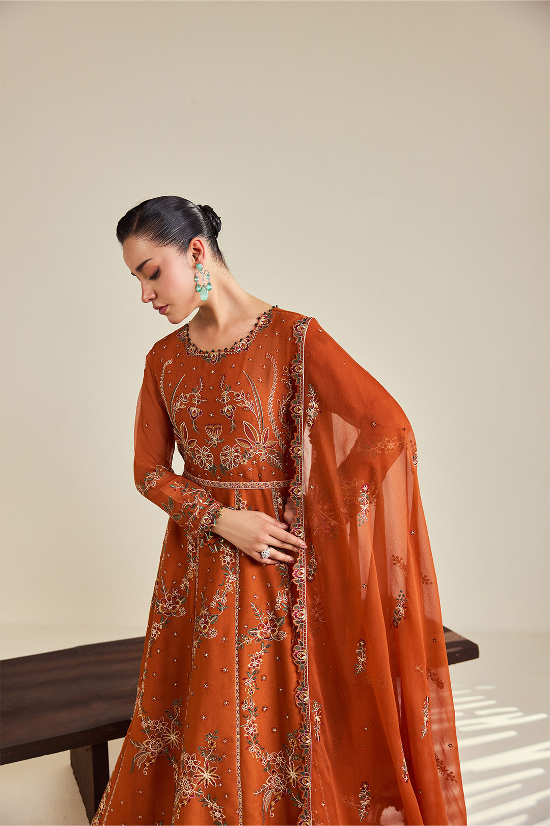 Alizeh AF-DHG-5048-Zumar Zumar embroidered chiffon unstitched 3 piece suit, Rust Orange, women's suit