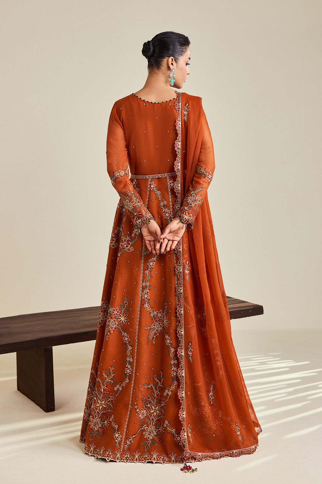 Alizeh AF-DHG-5048-Zumar Zumar embroidered chiffon unstitched 3 piece suit, Rust Orange, women's suit