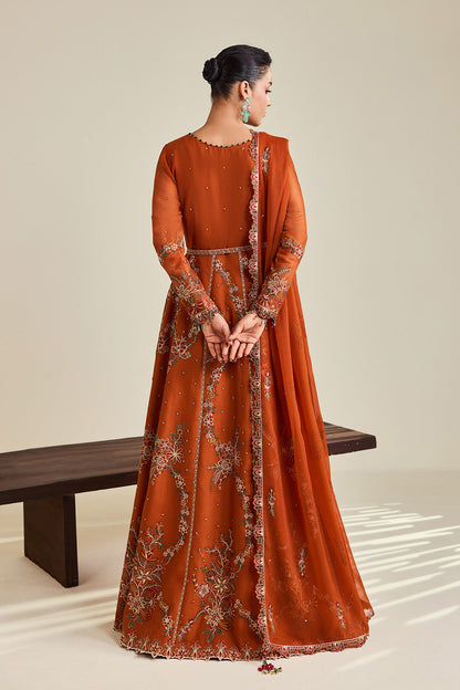 Alizeh AF-DHG-5048-Zumar Zumar embroidered chiffon unstitched 3 piece suit, Rust Orange, women's suit