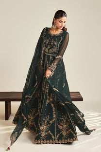 Alizeh AF-DHG-5047-Sohana Sohana embroidered chiffon unstitched 3 piece suit, Bottle Green, women's suit