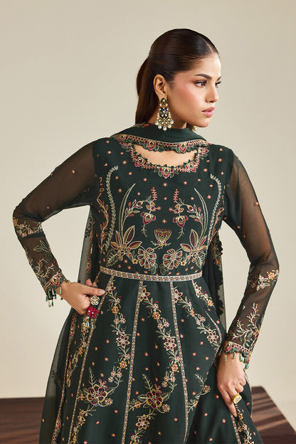 Alizeh AF-DHG-5047-Sohana Sohana embroidered chiffon unstitched 3 piece suit, Bottle Green, women's suit