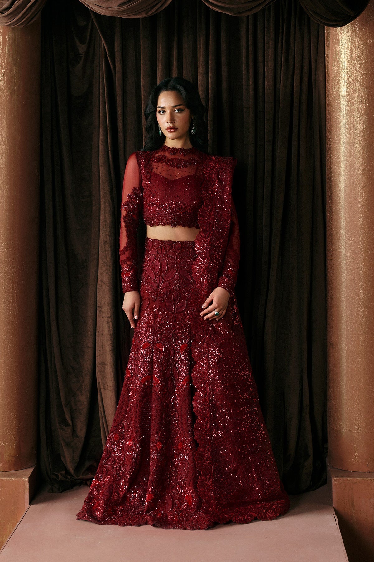 Afrozeh Lover FWU-0078 La Fuchsia 26 Maroon unstitched formal suit