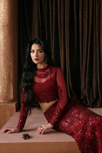 Afrozeh Lover FWU-0078 La Fuchsia 26 Maroon unstitched formal suit