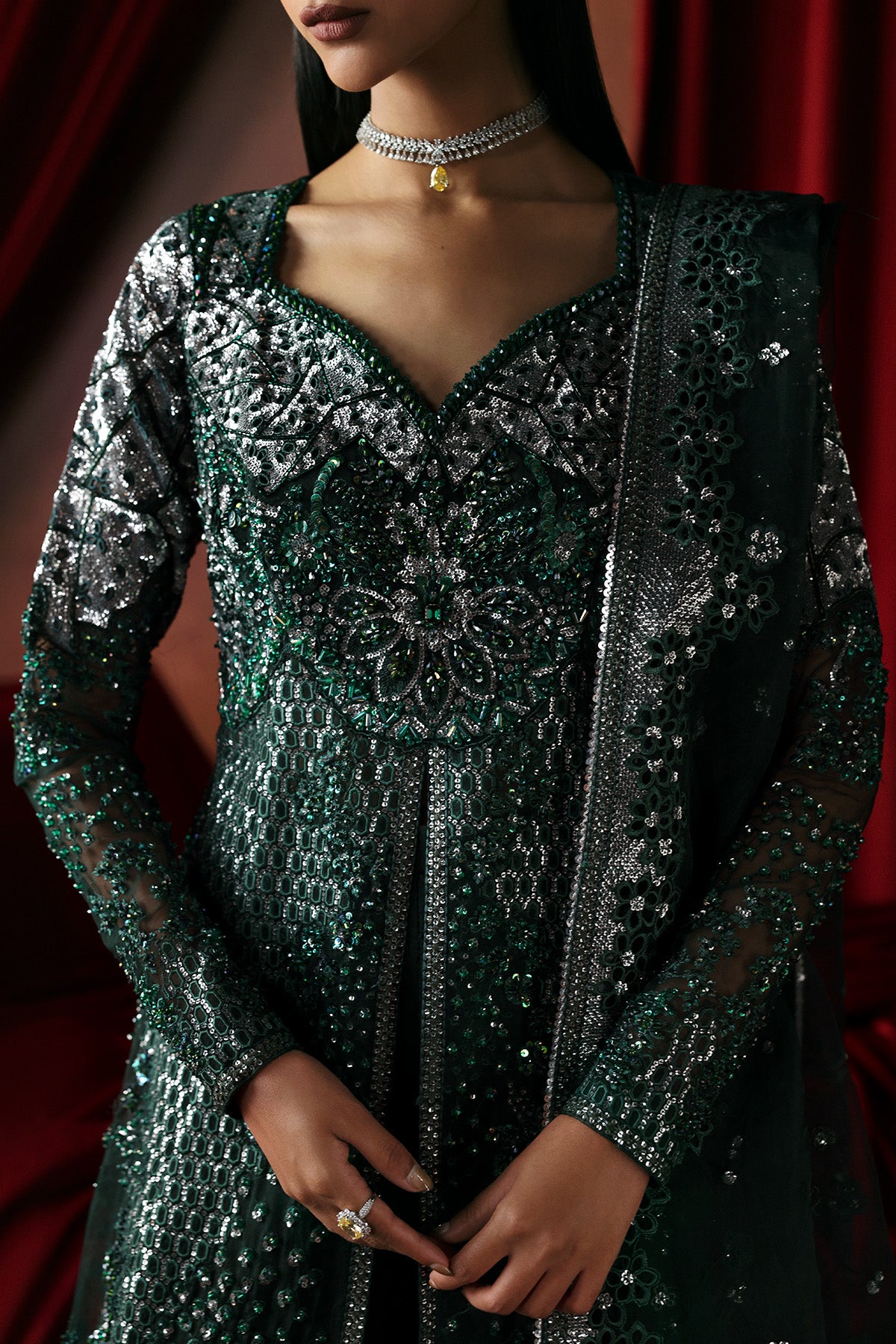 Afrozeh Hierophant FWU-0073 La Fuchsia 26 Bottle Green unstitched formal suit
