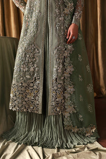 Afrozeh Fortune Teller FWU-0080 La Fuchsia 26 Pistachio / Sage Green unstitched formal suit