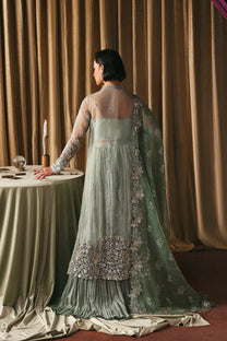 Afrozeh Fortune Teller FWU-0080 La Fuchsia 26 Pistachio / Sage Green unstitched formal suit