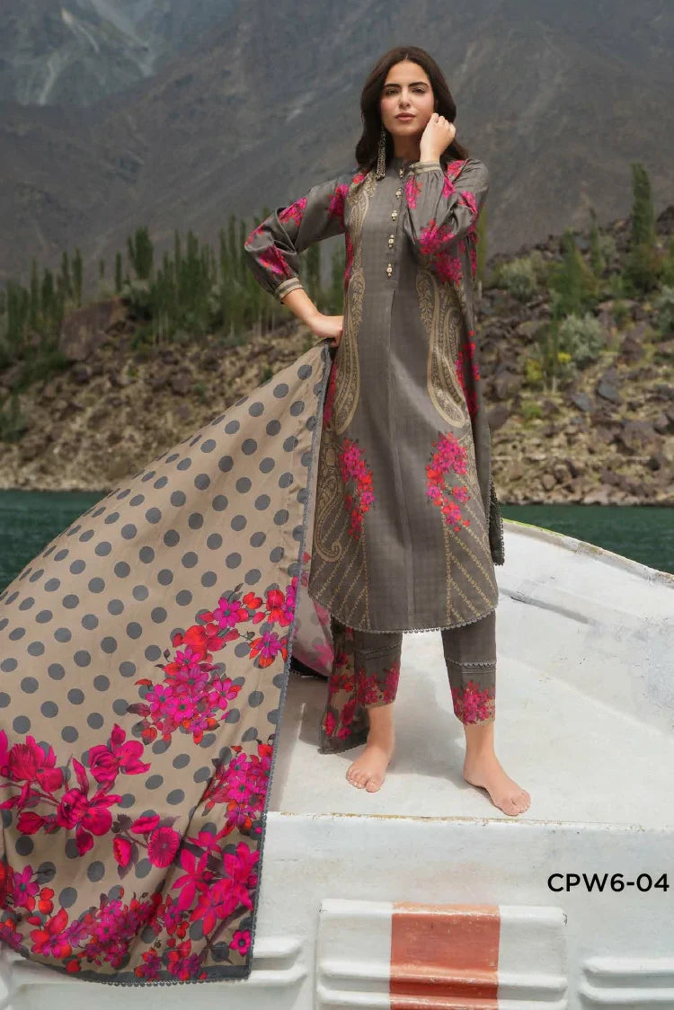 Charizma CPW6-04 Printed Linen Unstitched 3 Piece Suit, Multicolor / Printed, Women's Winter Suit