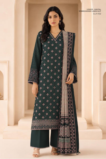Sapphire CL11-102 | Digital Embroidered Linen Suit | Pak Cloth House