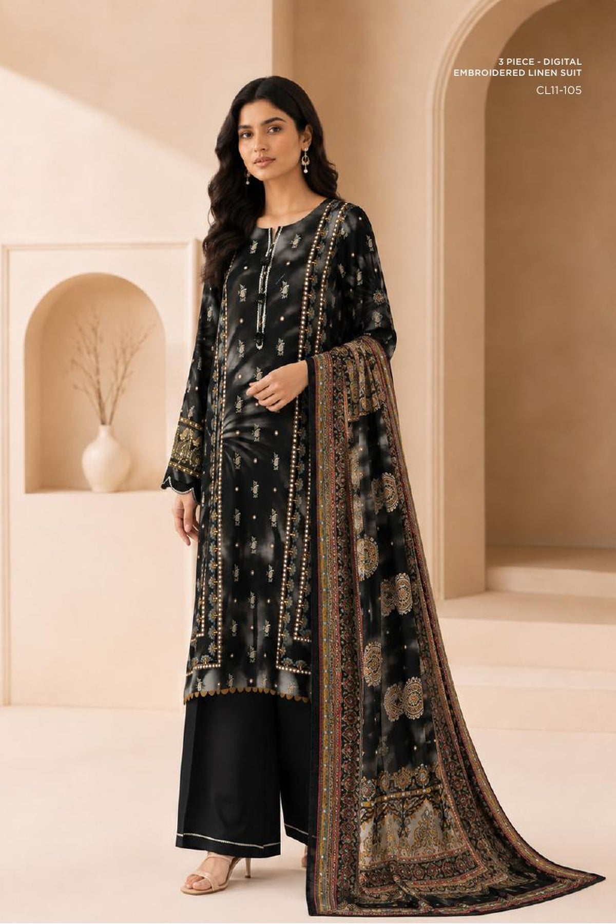 Sapphire CL11-105 | Digital Embroidered Linen Suit | Pak Cloth House