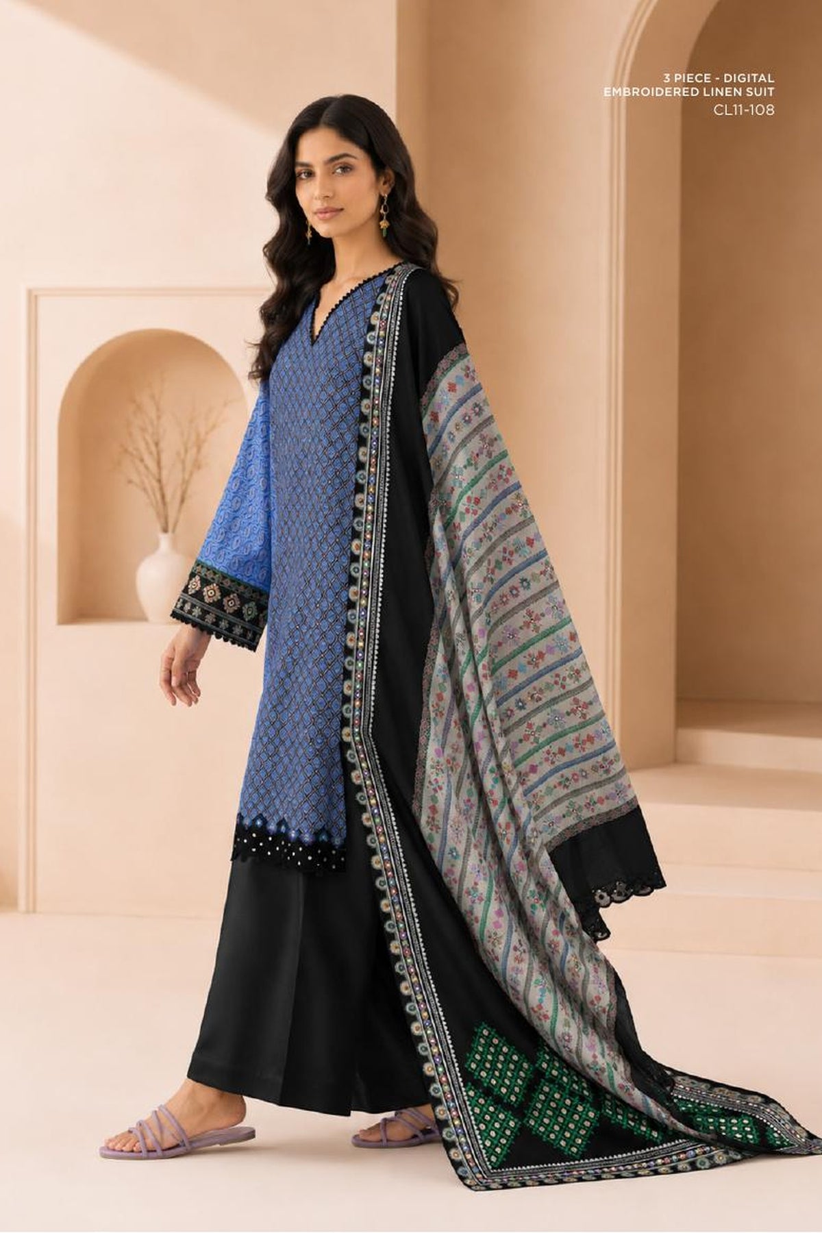 Sapphire CL11-108 | Digital Embroidered Linen Suit | Pak Cloth House